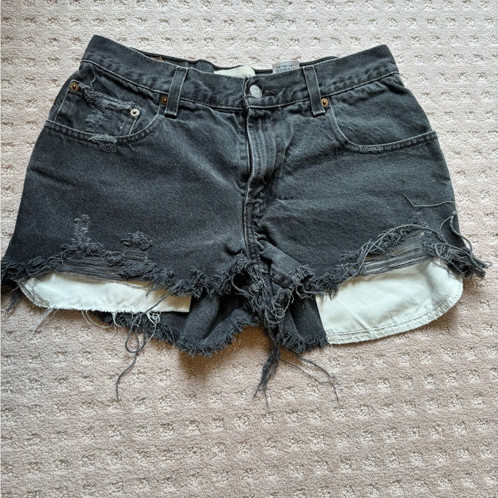 Levi's Black Jean Shorts with Frayed Hem and Distressed Look